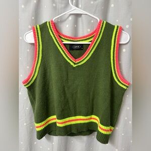 Cider Olive Knit Tank with Neon Accents